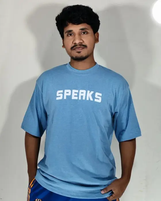 Men's Oversized "SPEAKS" Graphic T-Shirt - Sky Blue