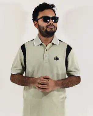 Premium Men's Cortton Polo Shirt – Light Olive Green & Black Color-Block Sporty Athletic Polo