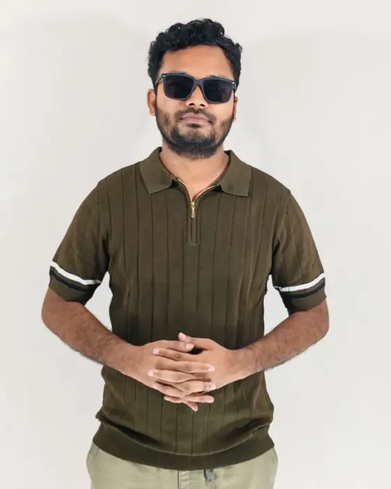 Premium Knit Ribbed Polo Shirt with Quarter-Zip – Olive Green