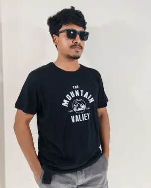 Men's Cotton Graphic T-Shirt – Classic Black "The Mountain Valley" Outdoor Printed Tee