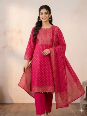 Premium Ready-Made Cotton Printed Three-Piece Salwar Kameez Suit for Women
