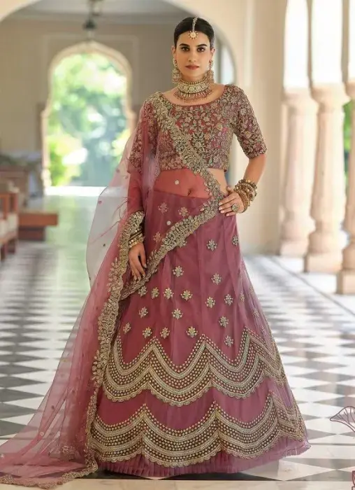 Premium Ready-Made Indian Weightless Georgette Embroidered Lehenga Gown Dress with Dupatta (3-Piece Set)