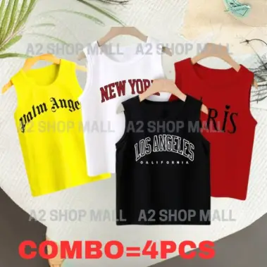 Kids Cotton Tank Top Combo (4-Piece Set) – Multicolor Summer Sleeveless Vests