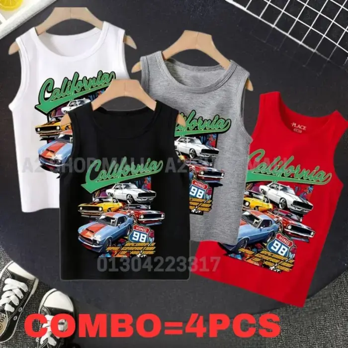 Kids Cotton Tank Top Combo (4-Piece Set) – Multicolor Summer Sleeveless Vests