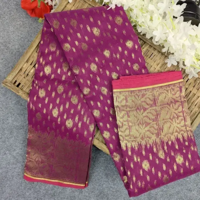 Half Silk Jamdani Saree-Color Purple– Premium Design (Multiple Colors Available)