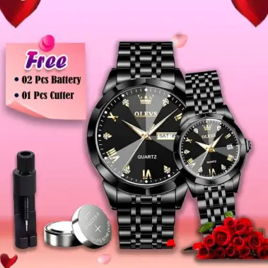 Olevs Stainless Steel fashionable Couple watches Full Black