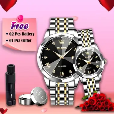 Olevs Stainless Steel fashionable Couple watches Silver black