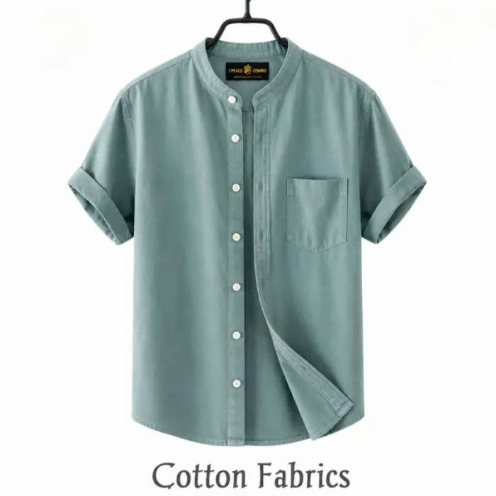 Premium Oxford Cotton Band Collar Short Sleeve Shirt