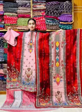 🌸 প্রিমিয়াম প্যাটেল হাই কোয়ালিটি পিওর সুতি থ্রি-পিস💜