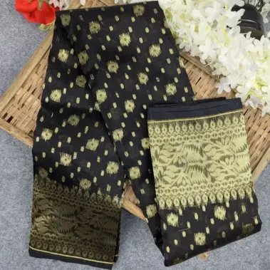 Half Silk Jamdani Saree –Color Black- Premium Design (Multiple Colors Available)